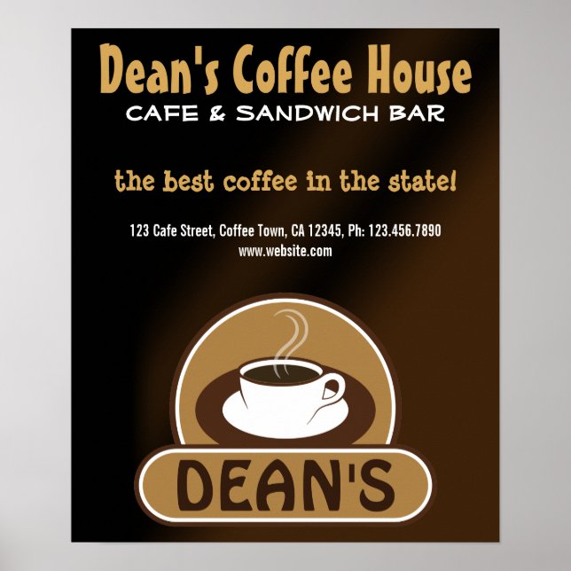 Cafe Shop Coffee Kopp Anpassningsbar Marknadsförin Poster (Framsidan)