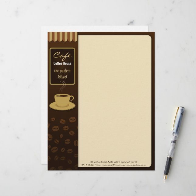 Cafe Snyggt Coffee Shop Kopp Business Letterhead Brevhuvud (Fram/Back In Situ)