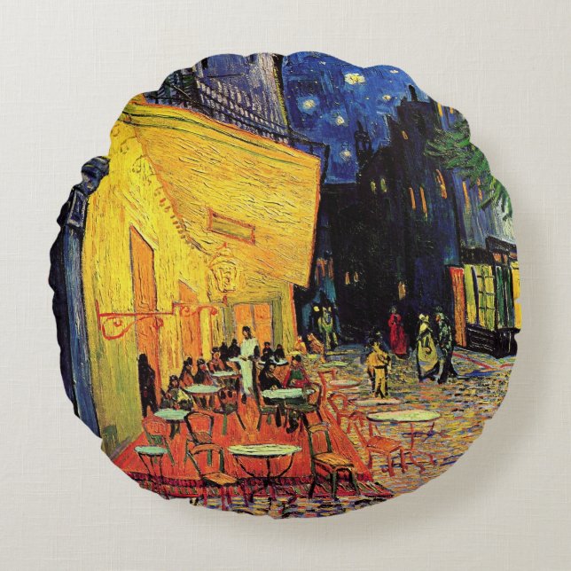 Cafe Terrace at Night av Vincent van Gogh Rund Kudde (Framsidan)
