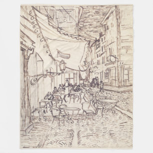 Cafe Terrace på natten, Fine Art Sketch, Van Gogh Fleecefilt
