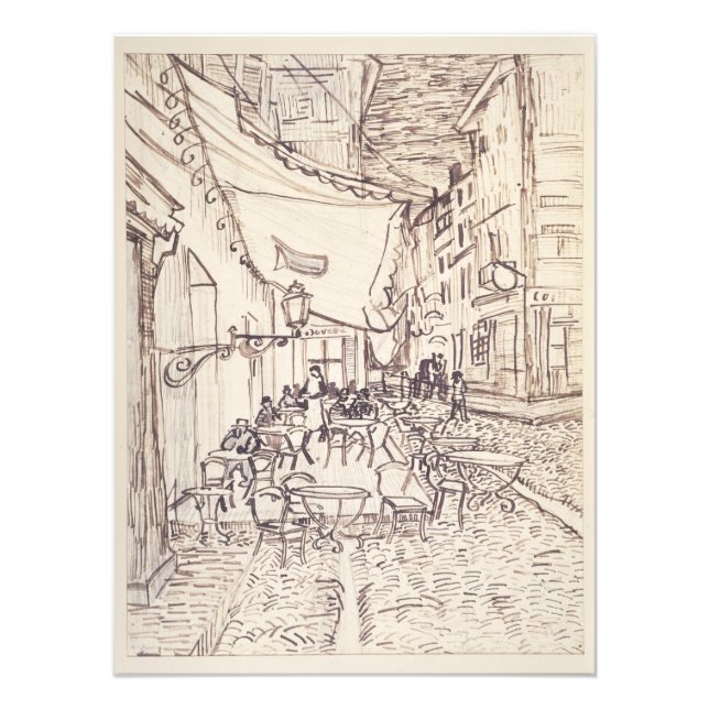 Cafe Terrace på natten, Fine Art Sketch, Van Gogh Fototryck (Framsidan)