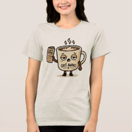 Café Vaken Söt Sömnig Kaffe Maskot Illustration T Shirt