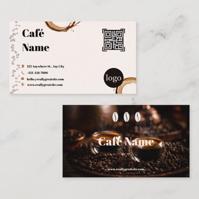 Café Visitkort QR-kod Kaffe Splash (Fram/baksida)