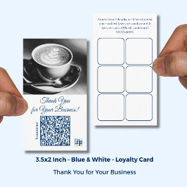 Cafe White Blue Logotyp & QR - Tack Lojalitetskort