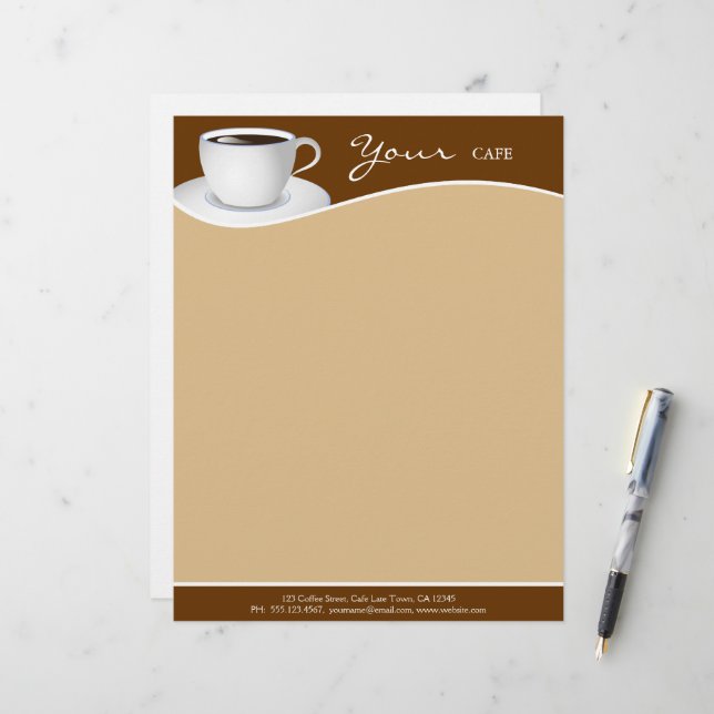 Cafe White Kopp Coffee Shop Business Letterhead Brevhuvud (Fram/Back In Situ)