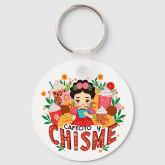“Cafecito y Chisme” Latinsk Kaffeälskare Nyckelring