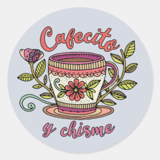 Cafecito y Chisme | Rolig spansk citatdekal Runt Klistermärke