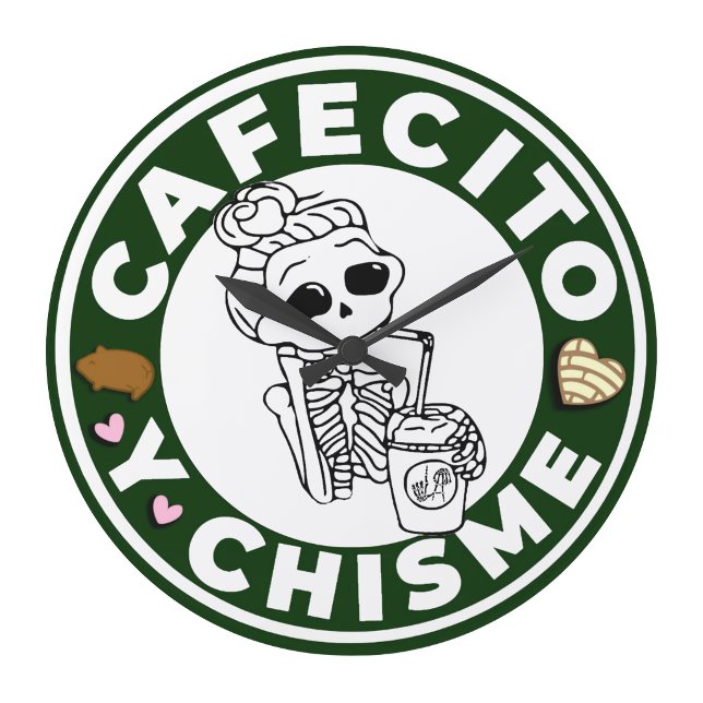 Cafépaus och skvallertimme stor klocka (Cafesito and chisme clock)