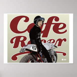 CafeRacerflicka på den Moto Guzzi motorbiken Poster