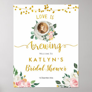 Caffè Kärlek bryggs Bröllopsdusch Välkomstskylt Poster