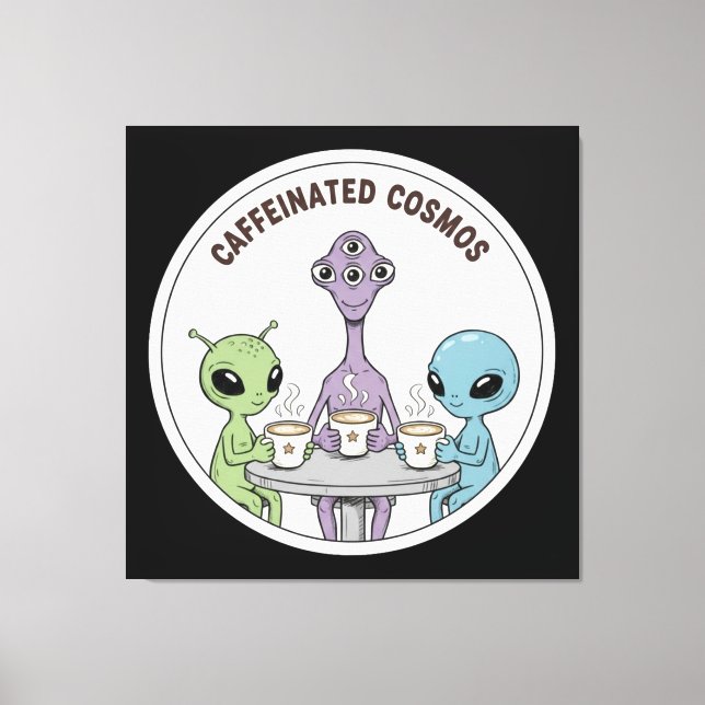 Caffeinated Cosmos Cute Funny Alien Coffee Canvastryck (Framsida)