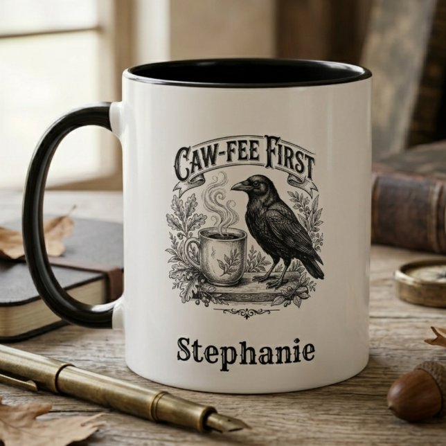 Caffeine Addict Funny Raven Gothic Bird Art Gift Mugg (Funny raven coffee mug)