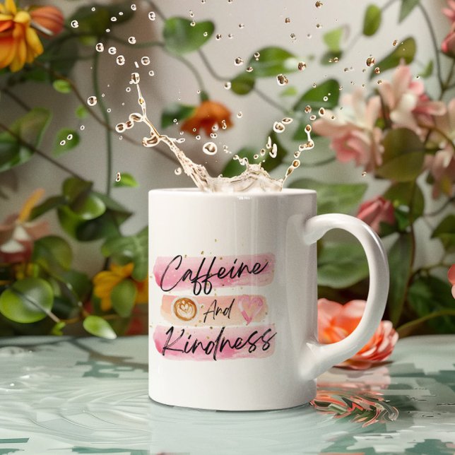 Caffeine and Kindness Pink Coffee Art Kaffemugg (Skapare uppladdad)