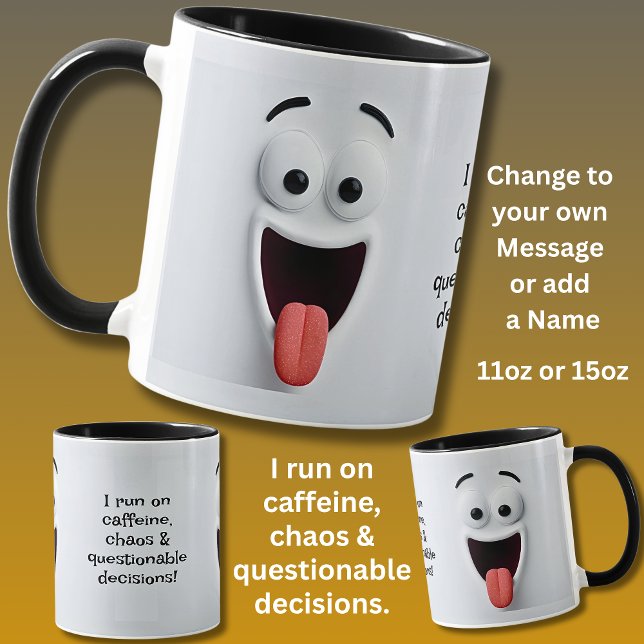 Caffeine Chaos, Add Name Message,  Expressive Face Mugg (Skapare uppladdad)