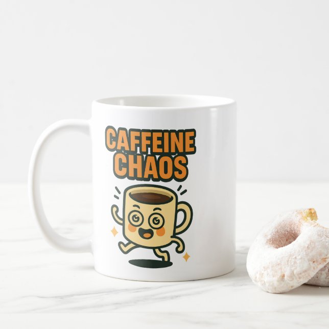 Caffeine Chaos Funny Energetic Coffee Cup Cartoon Kaffemugg (Med munk)