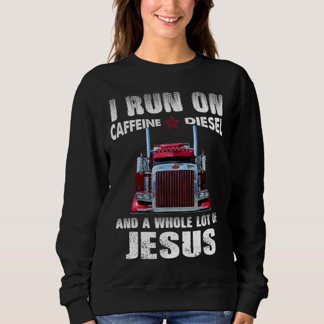 Caffeine Diesel Jesus Christian Trucker Distress T Shirt (Framsida)