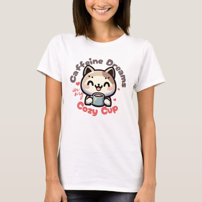 Caffeine Dreams Cat Delight T Shirt (Framsida)