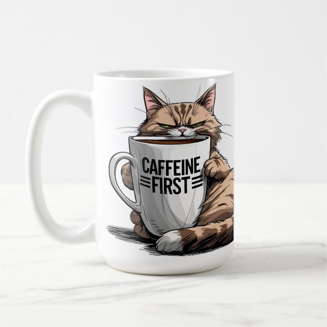 Caffeine First Coffee Mug for Cat & Coffee Lovers Kaffemugg (Vänster)