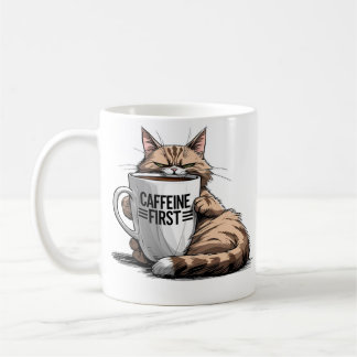 Caffeine First Coffee Mug for Cat & Coffee Lovers Kaffemugg