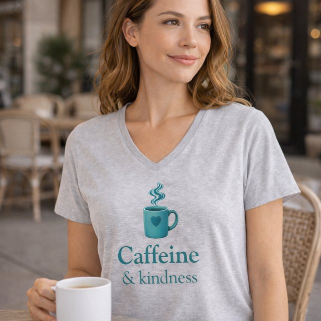 Caffeine & Kindness Teal Coffee light grey T-Shirt (Skapare uppladdad)