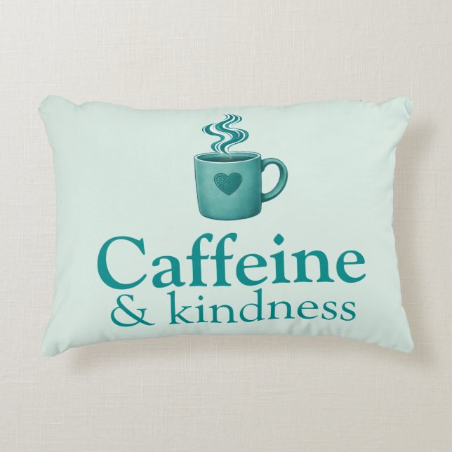 Caffeine & Kindness Teal Coffee Pale Mint Prydnadskudde (Framsidan)