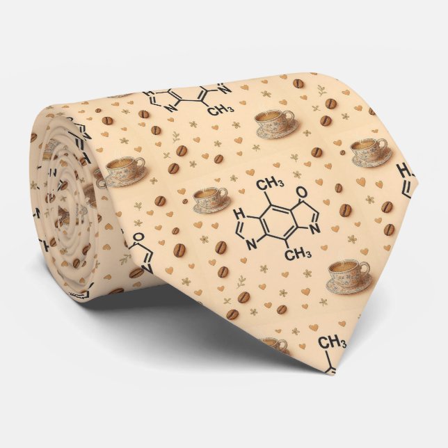 Caffeine Molecule & Coffee Pattern Necktie  Slips (Rullad)