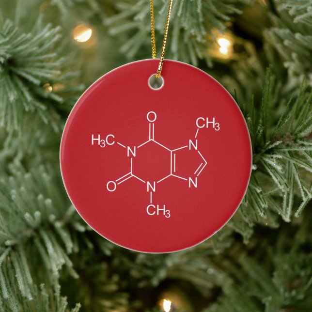 Caffeine Molecule Red Ceramic Ornament (Träd)