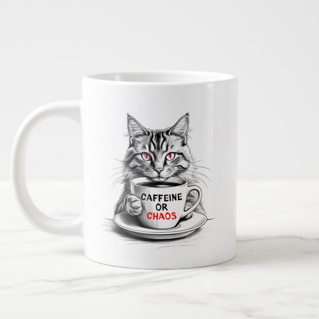 Caffeine Or Chaos Cat Coffee Lover  Jumbo Mugg (Vänster)