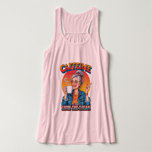 Caffeine Queen – Att leva drömmen Kaffe-stund Linne Med Racerback (Design framsida)