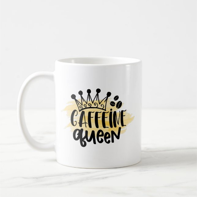 Caffeine Queen Coffee Mugg - Lustigt gåva till hen (Vänster)