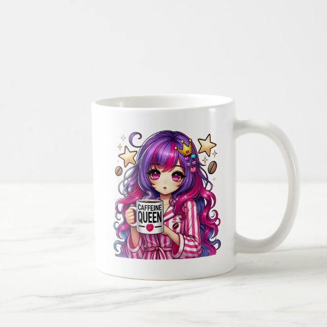 Caffeine Queen - Sassy Anime Girl in Pajamas Kaffemugg (Höger)