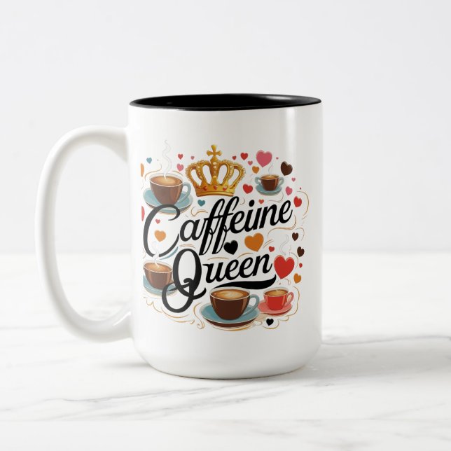 Caffeine Queen Two-Tone 15 oz Mugg för kaffe Älska (Vänster)