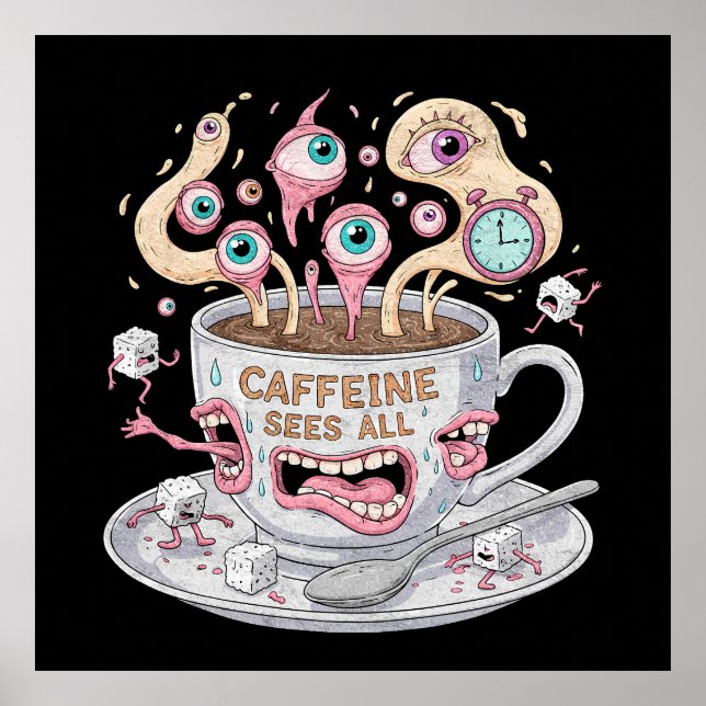 Caffeine Sees All Funny Coffee Poster (Framsidan)