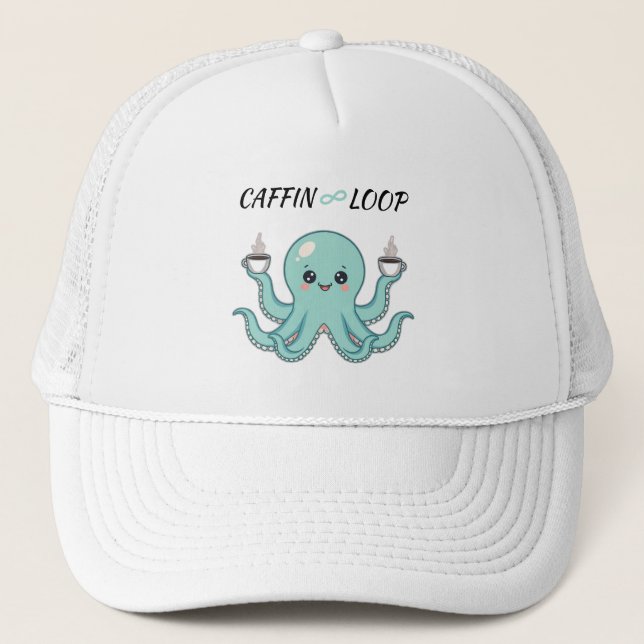 Caffin Loop Kawaii Hat – Cute Octopus Coffee Keps (Framsida)