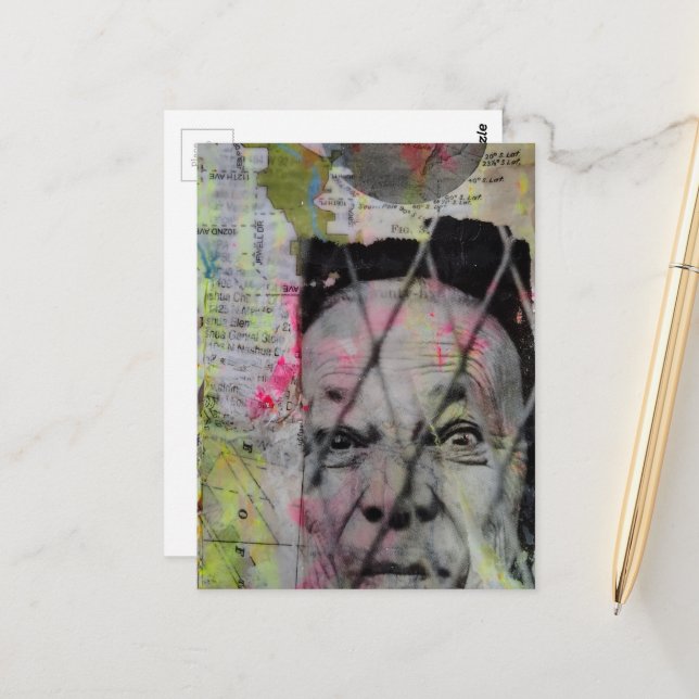 caged man retro junk journal Mixed Media Collage Vykort (Fram/Back In Situ)