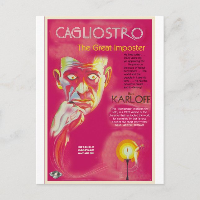 Cagliostro-filmen poster (Boris Karloff) Vykort (Framsida)