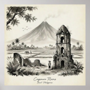 Cagsawa-ruinerna & Mayon-vulkanen Filippinerna Poster