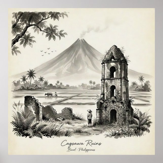 Cagsawa Ruins & Mayon Volcano Philippines Poster (Framsidan)