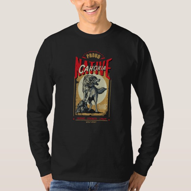 Cahokia indian född vargande retro t shirt (Framsida)
