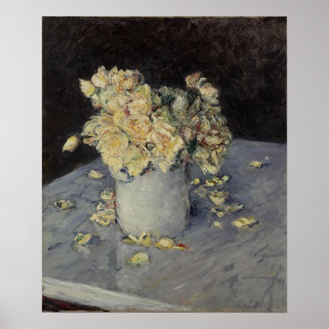 Caillebotte - Gula rosor i en vas 1882 Poster (Framsidan)
