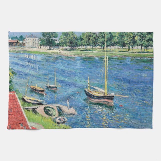 Caillebotte - Seine at Argenteuil, Boats at anchor Kökshandduk (Horisontell)