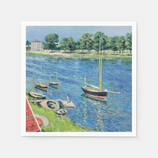 Caillebotte - Seine vid Argenteuil, Förankrade båt Pappersservett (Framsidan)