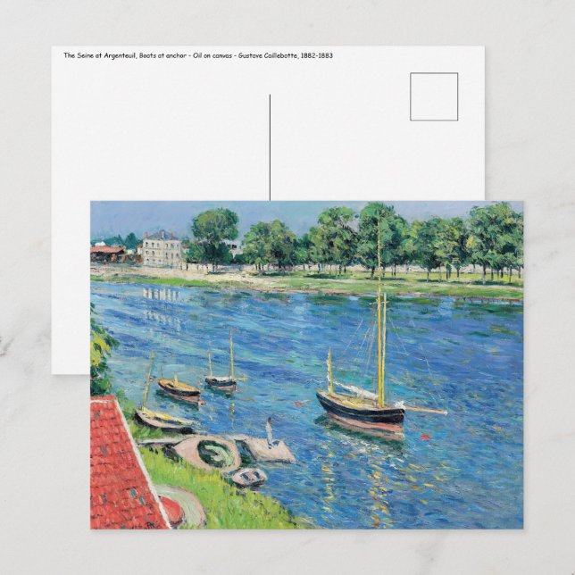 Caillebotte - Seine vid Argenteuil, Förankrade båt Vykort (Fram/baksida)