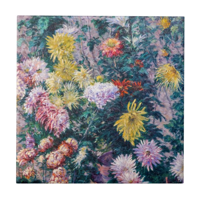 Caillebotte - Vita och gula krysantemum Kakelplatta (Framsidan)