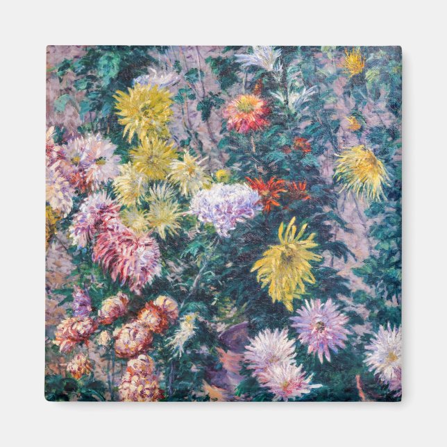 Caillebotte - Vita och gula krysantemum Magnet (Framsidan)