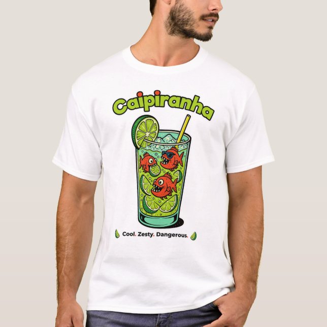 Caipiranha Cocktail - Funny Tropical Piranha Drink T Shirt (Framsida)