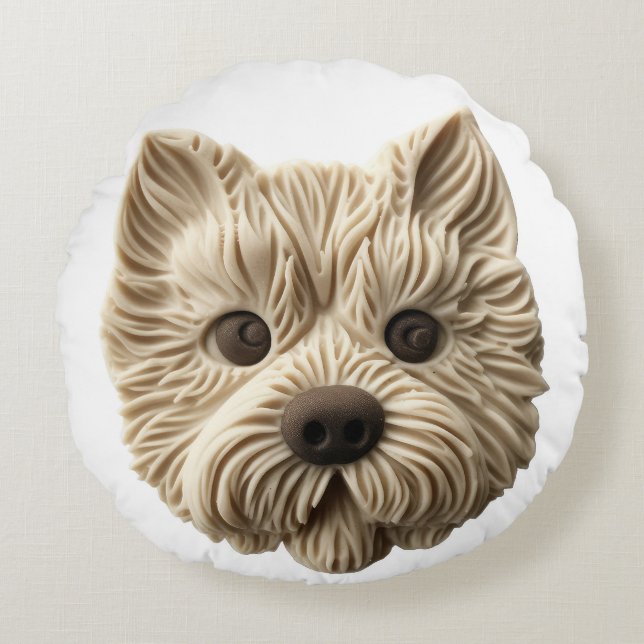 Cairn Terrier 3D Inspired Rund Kudde (Framsidan)