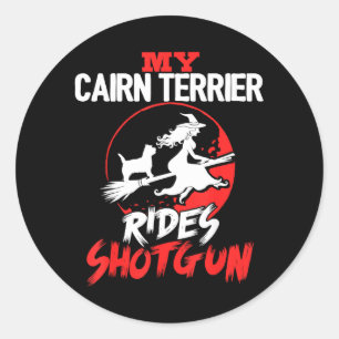 Cairn Terrier åker shotgun Halloween hund män Runt Klistermärke
