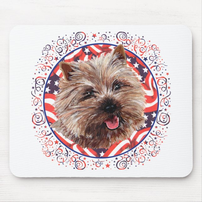 Cairn Terrier Amerikanska Flaggan Firande Musmatta (Framsidan)