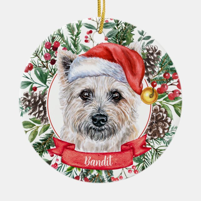 Cairn Terrier Anpassningsbar Santa Hund jul Orname Julgransprydnad Keramik (Framsidan)